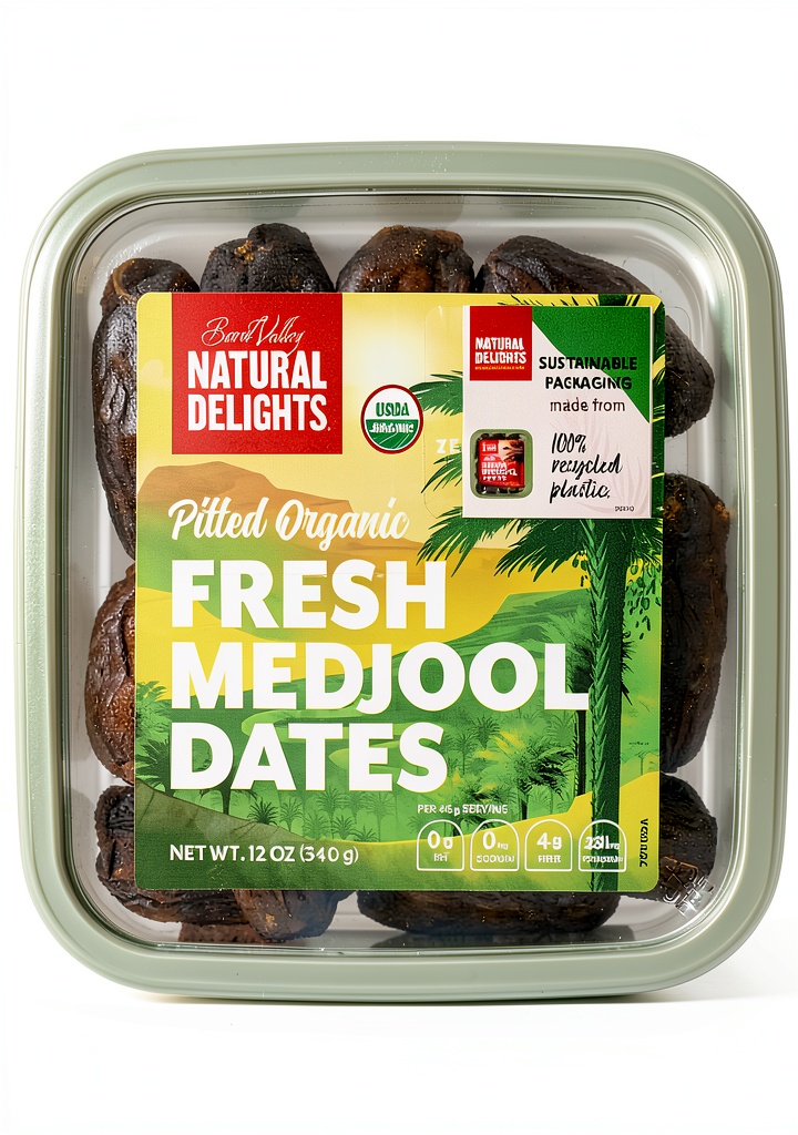 Bard Valley organic pitted Medjool dates displayed in a bowl