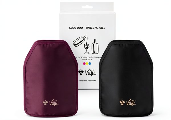 Wine Cooler Sleeve Duo Pack - Perfect for Wine & Champagne Lovers, Multicolor with Classic Black & Rich Burgundy, Stretchable, Flexible, Durable Design, Champagne Cooler Bag - Velfli-0