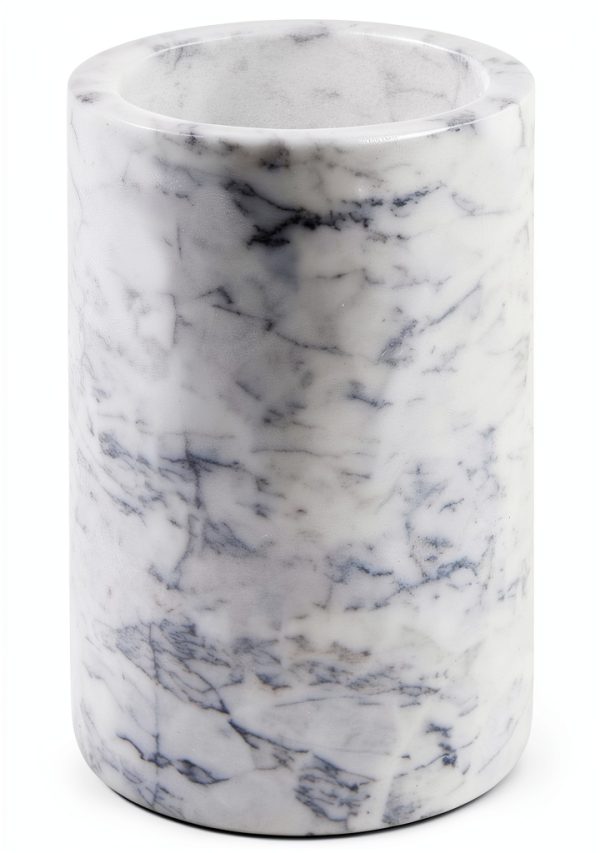 mDesign Single Bottle Wine Chiller - Ice Bucket Cooler for Kitchen, Bar, Party Decor - Holds Cold Wine, Champagne, Beer, Ready-to-Drink Cocktail Utensils, Serving Tongs - White Marble-8