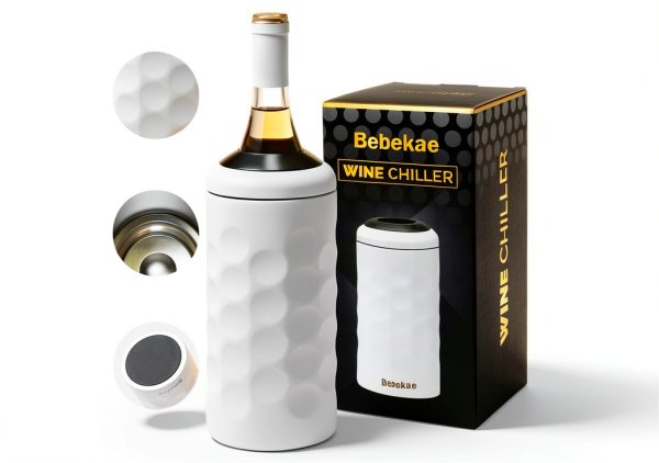 Wine Chiller Bebekae Double Wall Stainless Steel Cooler White Black-0