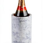 mDesign Single Bottle Wine Chiller - Ice Bucket Cooler for Kitchen, Bar, Party Decor - Holds Cold Wine, Champagne, Beer, Ready-to-Drink Cocktail Utensils, Serving Tongs - White Marble-0