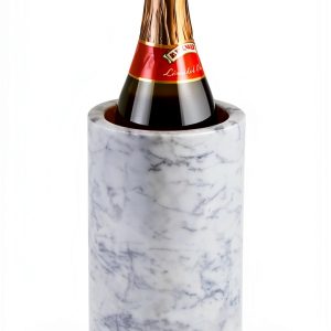 mDesign Single Bottle Wine Chiller - Ice Bucket Cooler for Kitchen, Bar, Party Decor - Holds Cold Wine, Champagne, Beer, Ready-to-Drink Cocktail Utensils, Serving Tongs - White Marble-0