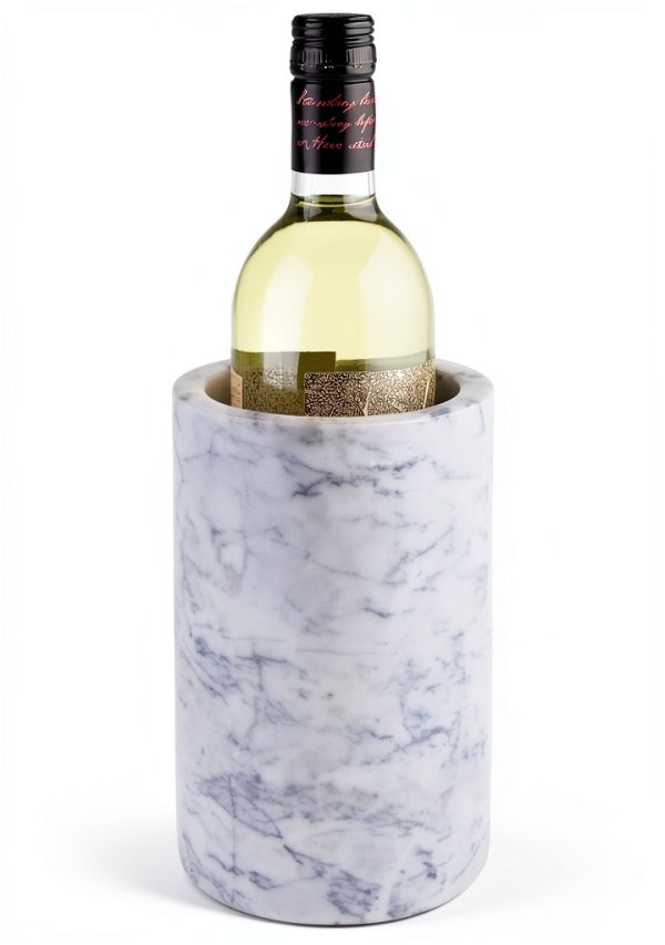 mDesign Single Bottle Wine Chiller - Ice Bucket Cooler for Kitchen, Bar, Party Decor - Holds Cold Wine, Champagne, Beer, Ready-to-Drink Cocktail Utensils, Serving Tongs - White Marble-6