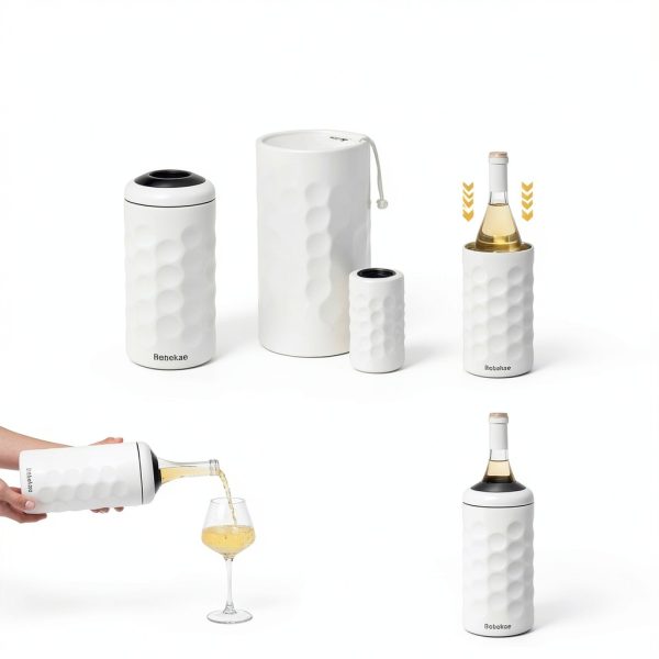 Wine Chiller Bebekae Double Wall Stainless Steel Cooler White Black-4
