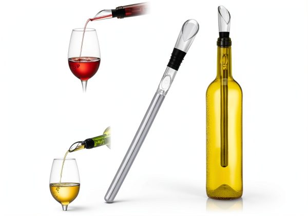 YouYah Wine Chiller Stick 3-in-1 Stainless Steel Wine Bottle Cooler Stick,Rapid Iceless Wine Chilling Rod with Aerator and Pourer,Wine Gift-4