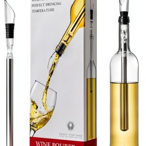 YouYah Wine Chiller Stick 3-in-1 Stainless Steel Wine Bottle Cooler Stick,Rapid Iceless Wine Chilling Rod with Aerator and Pourer,Wine Gift-0