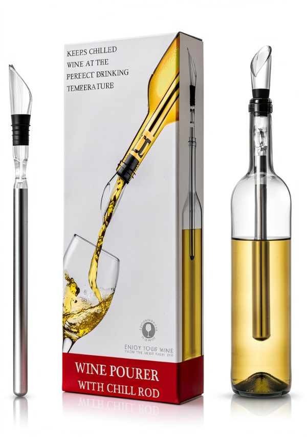 YouYah Wine Chiller Stick 3-in-1 Stainless Steel Wine Bottle Cooler Stick,Rapid Iceless Wine Chilling Rod with Aerator and Pourer,Wine Gift-0